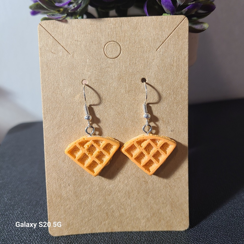 Waffle‎ Earrings Breakfast Food Earrings Fun Earrings Novelty Dangle NWOT